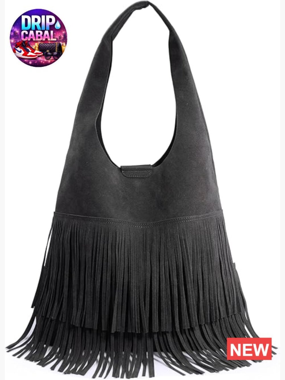 Faux Suede Fringe Hobo Bag Shoulder Handbag